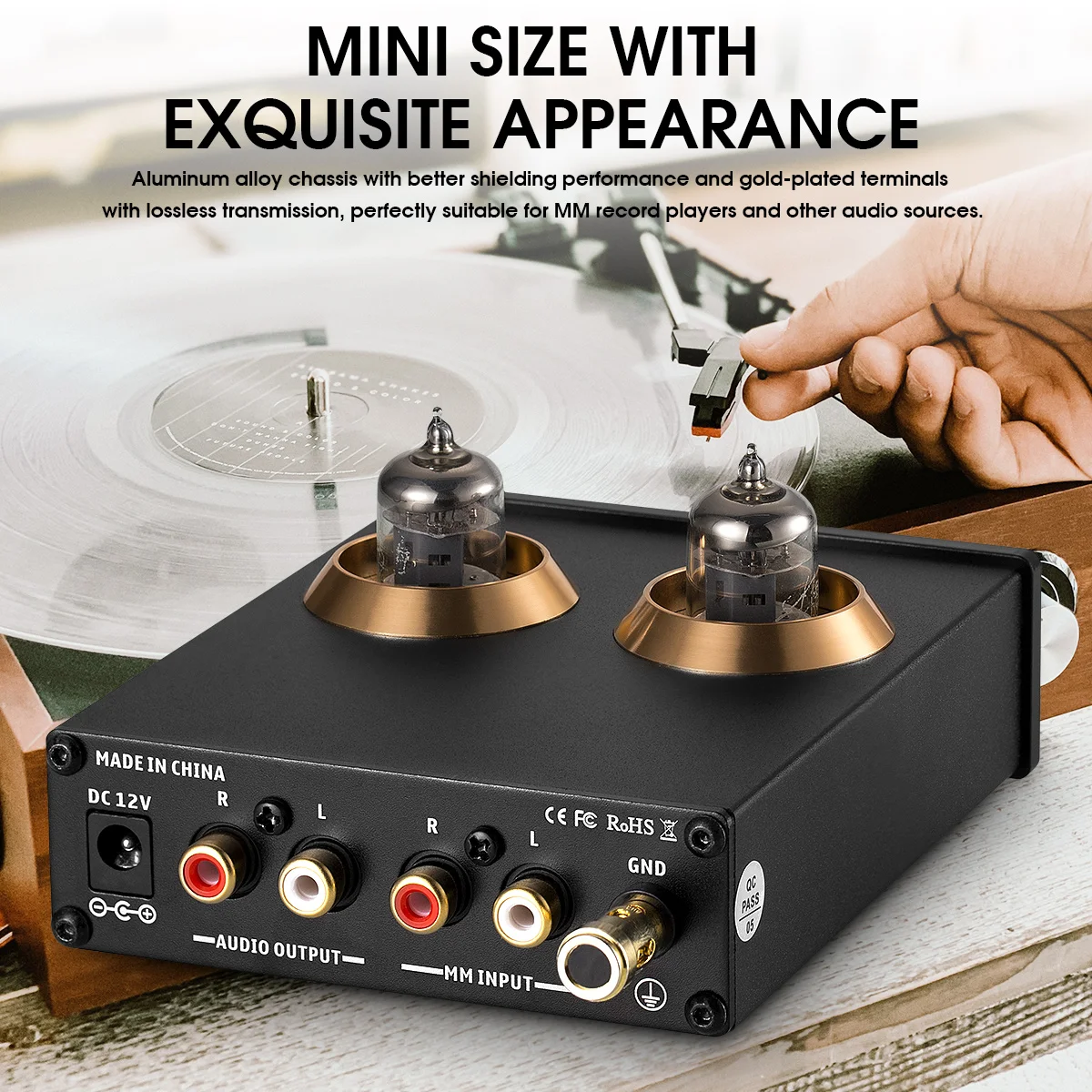 Douk Audio T3 PRO Mini MM RIAA Phono Turntable Preamp Line Level Amp HiFi Stereo RCA Valve Tube Desktop Preamplifier