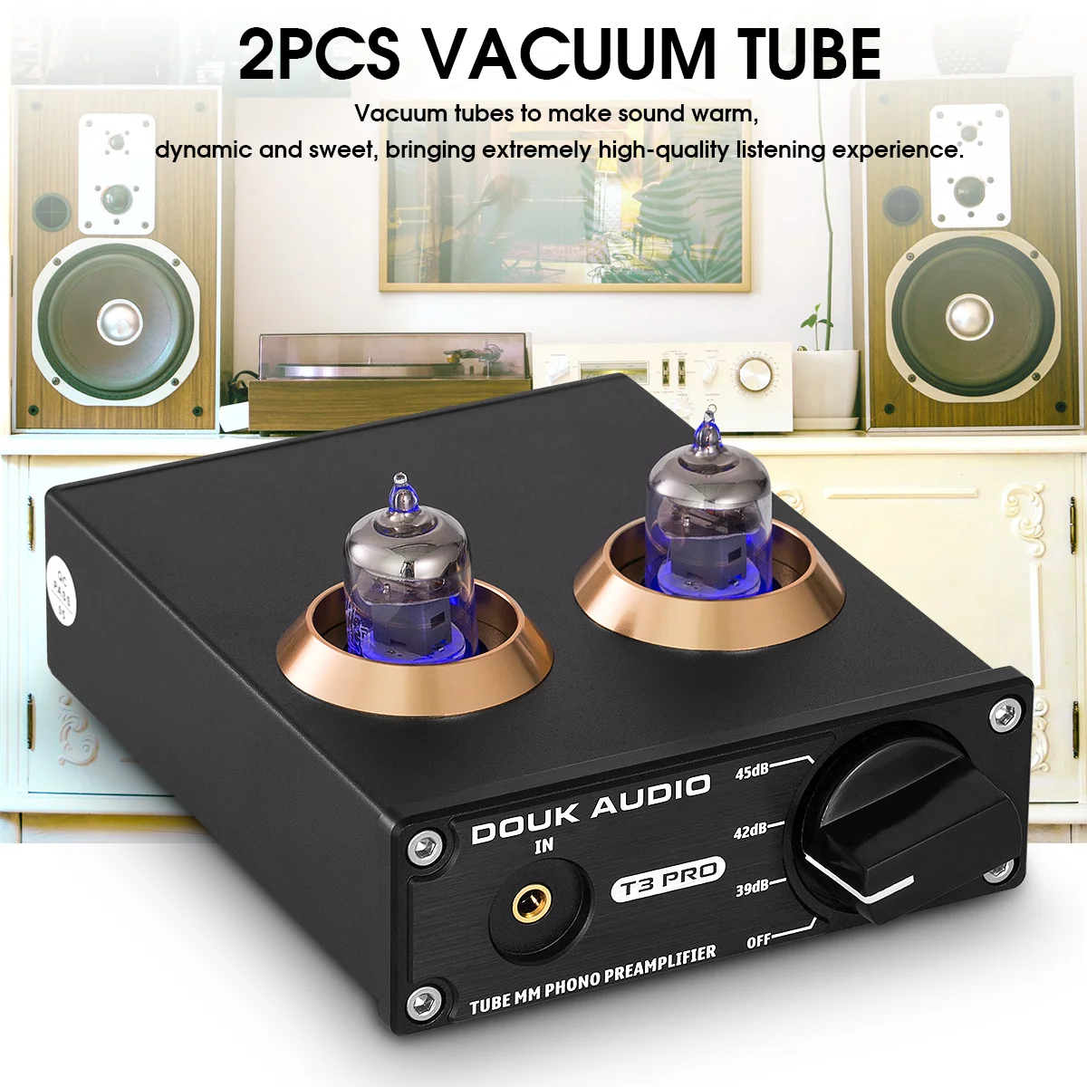 Douk Audio T3 PRO Mini MM RIAA Phono Turntable Preamp Line Level Amp HiFi Stereo RCA Valve Tube Desktop Preamplifier
