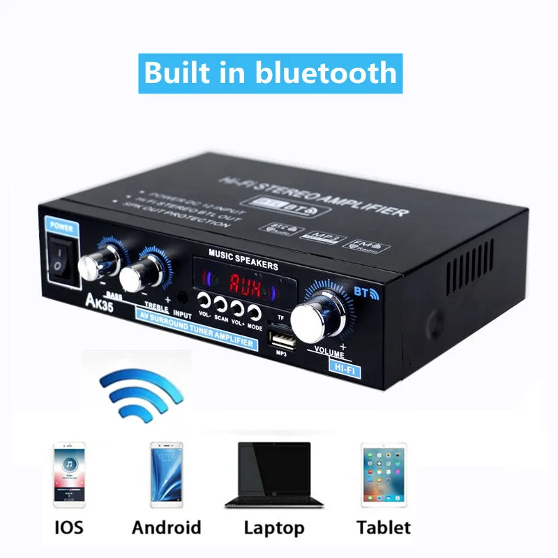 AK35 AK380 800W Home Power Amplifiers 2 Channel Bluetooth 5.0 Surround Sound FM USB Remote Control Mini HIFI Digital Amplifier