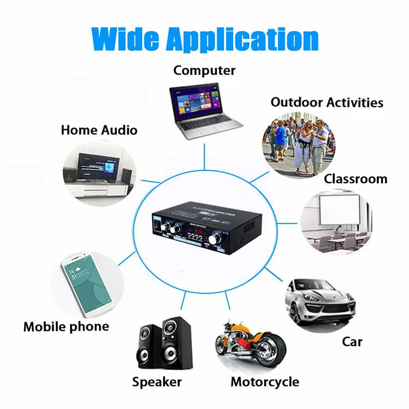 AK35 AK380 800W Home Power Amplifiers 2 Channel Bluetooth 5.0 Surround Sound FM USB Remote Control Mini HIFI Digital Amplifier