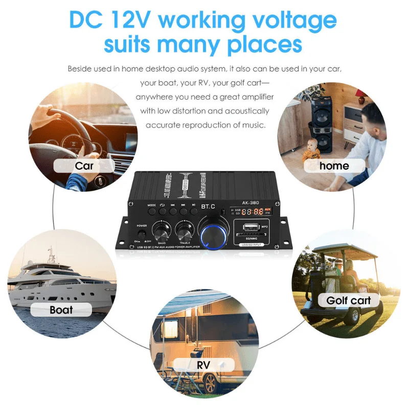 AK35 AK380 800W Home Power Amplifiers 2 Channel Bluetooth 5.0 Surround Sound FM USB Remote Control Mini HIFI Digital Amplifier