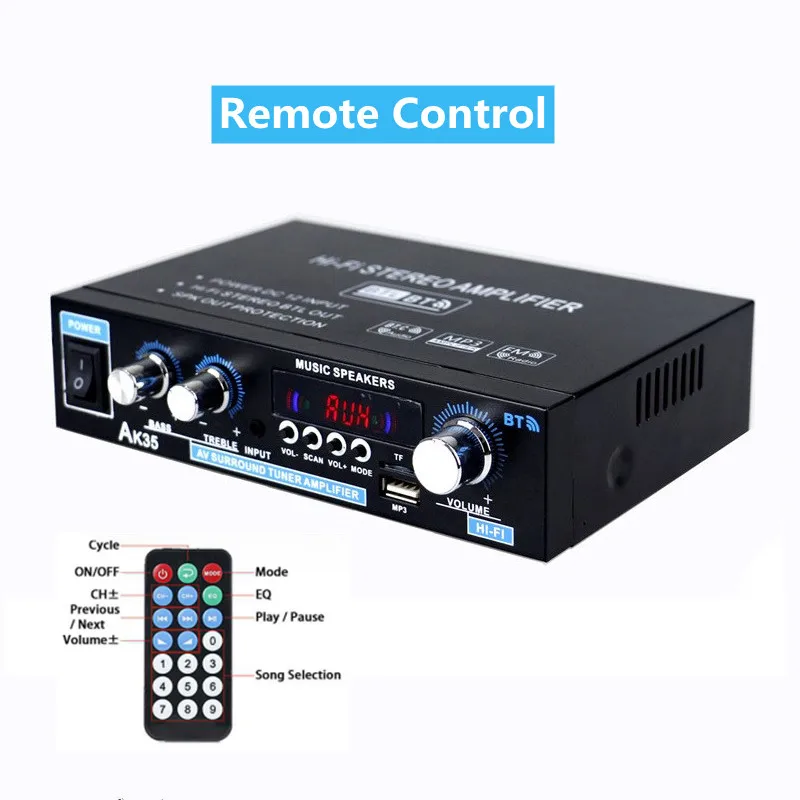 AK35 AK380 800W Home Power Amplifiers 2 Channel Bluetooth 5.0 Surround Sound FM USB Remote Control Mini HIFI Digital Amplifier