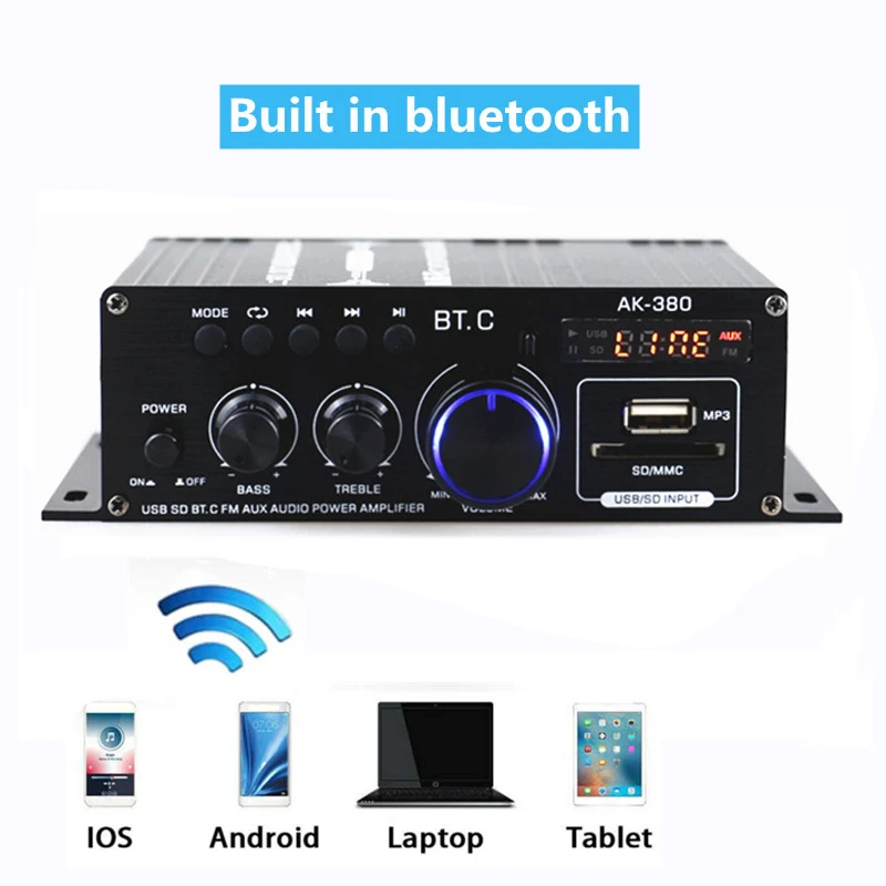 AK35 AK380 800W Home Power Amplifiers 2 Channel Bluetooth 5.0 Surround Sound FM USB Remote Control Mini HIFI Digital Amplifier