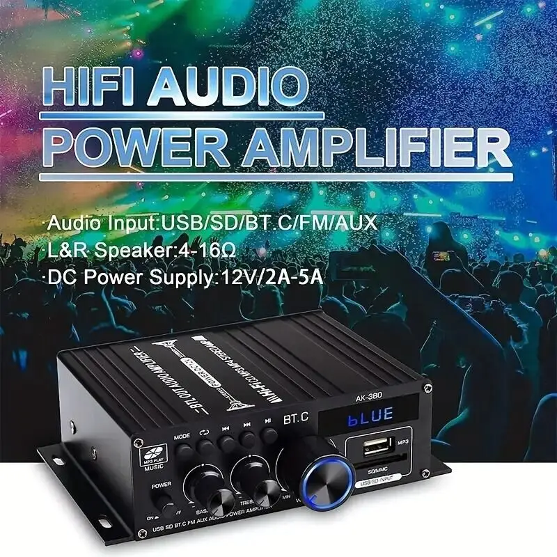 AK35 AK380 800W Home Power Amplifiers 2 Channel Bluetooth 5.0 Surround Sound FM USB Remote Control Mini HIFI Digital Amplifier