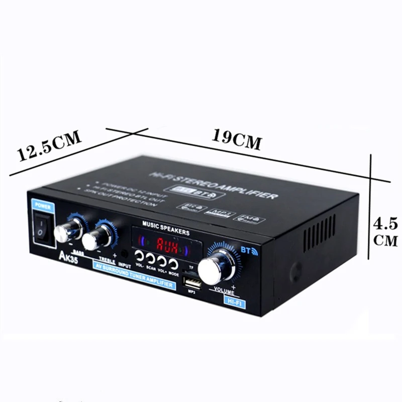 AK35 AK380 800W Home Power Amplifiers 2 Channel Bluetooth 5.0 Surround Sound FM USB Remote Control Mini HIFI Digital Amplifier