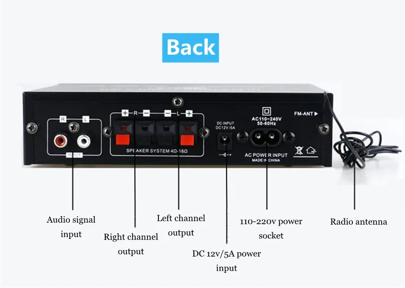 AK35 AK380 800W Home Power Amplifiers 2 Channel Bluetooth 5.0 Surround Sound FM USB Remote Control Mini HIFI Digital Amplifier