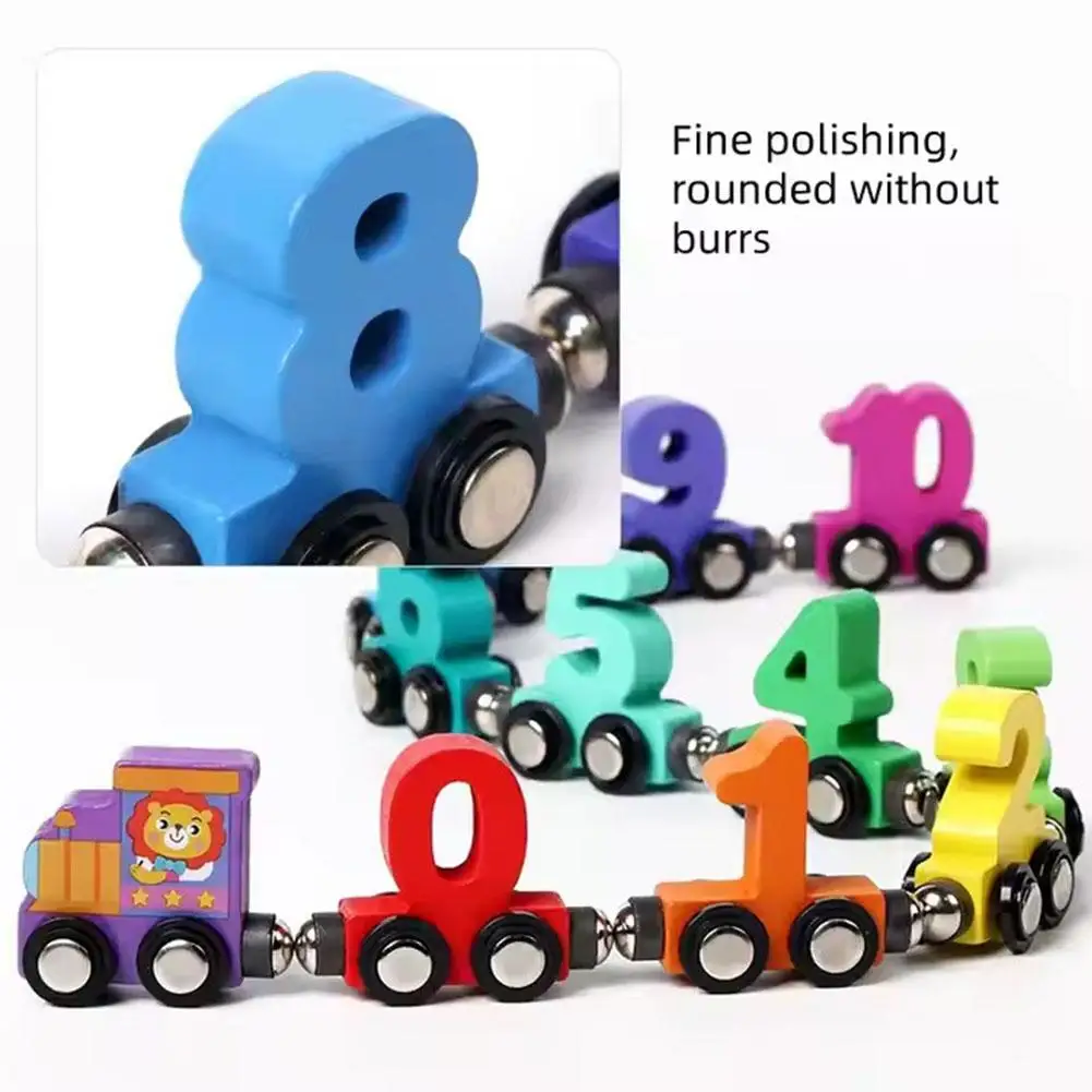 Wooden Magnetic Number Train Toys Montessori Educational Toy Train Kit Early Cognition Learning Teaching Sets For Toddlers