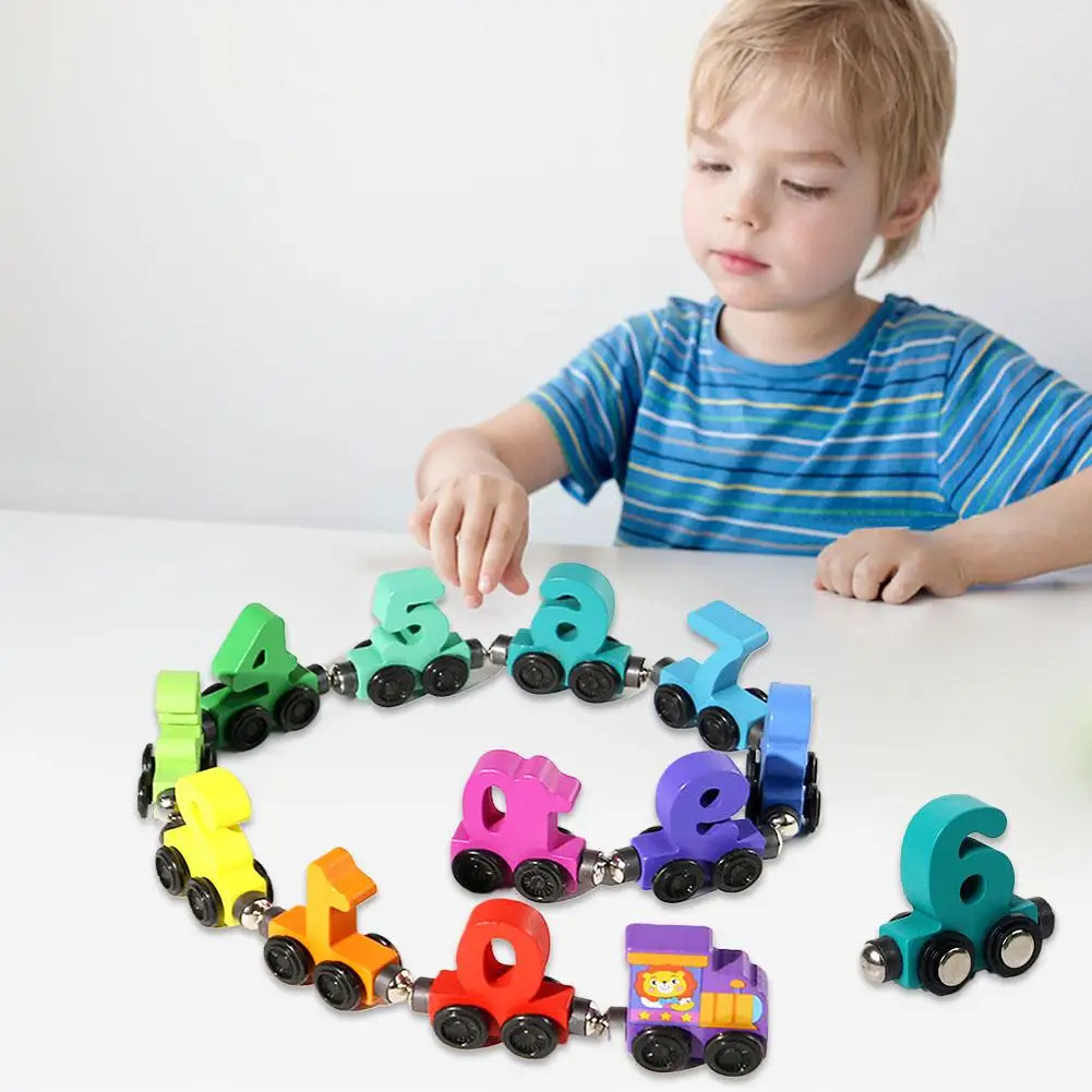 Wooden Magnetic Number Train Toys Montessori Educational Toy Train Kit Early Cognition Learning Teaching Sets For Toddlers