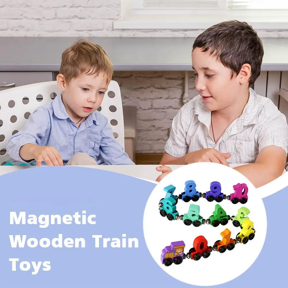 Wooden Magnetic Number Train Toys Montessori Educational Toy Train Kit Early Cognition Learning Teaching Sets For Toddlers