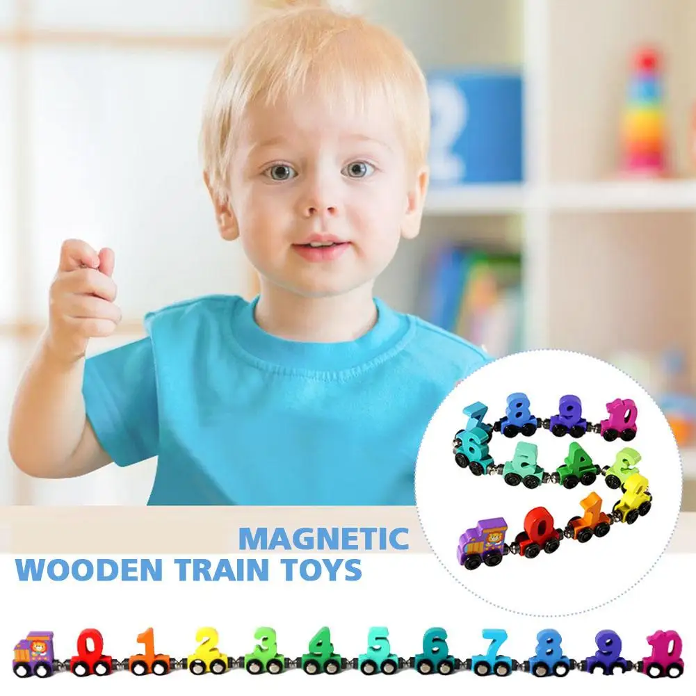Wooden Magnetic Number Train Toys Montessori Educational Toy Train Kit Early Cognition Learning Teaching Sets For Toddlers