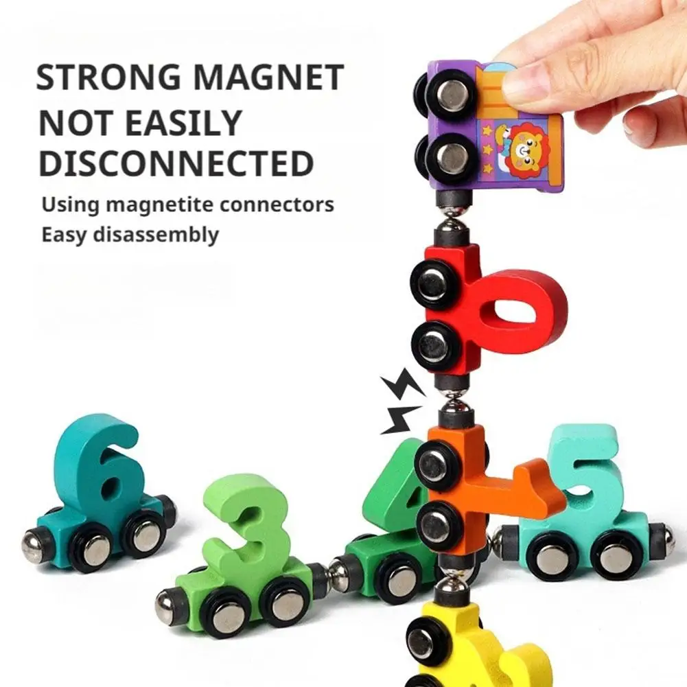 Wooden Magnetic Number Train Toys Montessori Educational Toy Train Kit Early Cognition Learning Teaching Sets For Toddlers