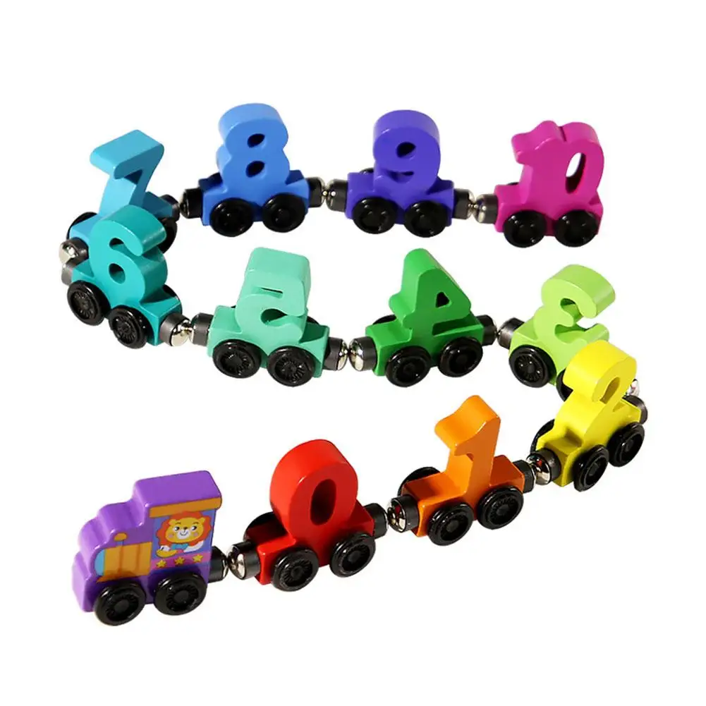 Wooden Magnetic Number Train Toys Montessori Educational Toy Train Kit Early Cognition Learning Teaching Sets For Toddlers