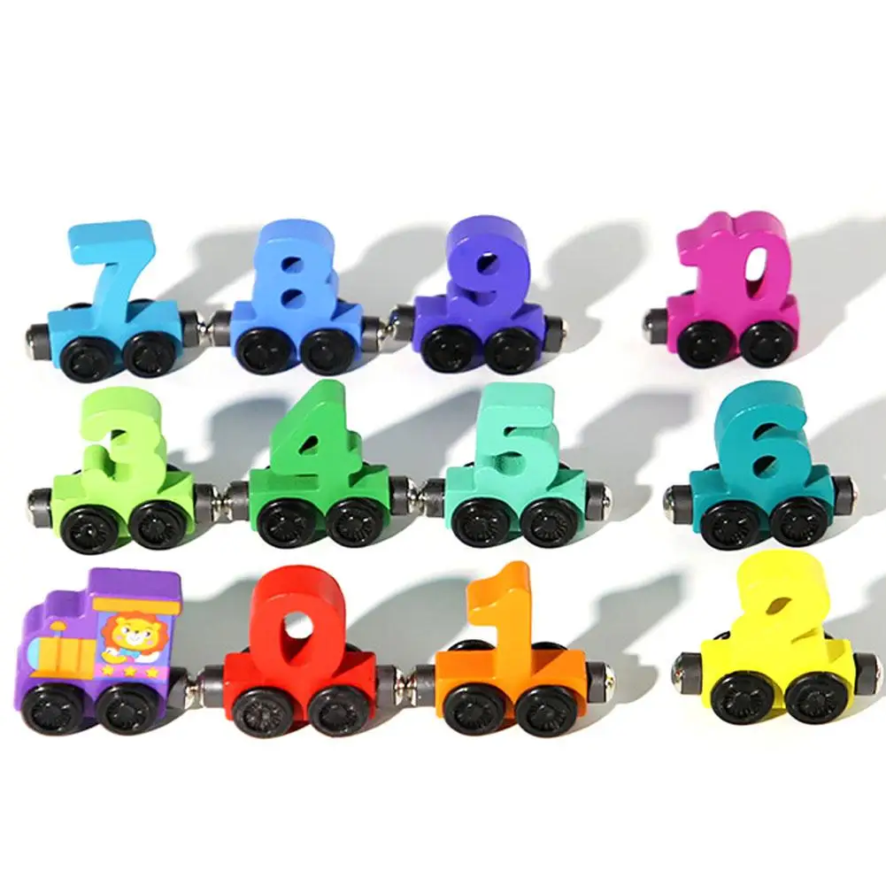 Wooden Magnetic Number Train Toys Montessori Educational Toy Train Kit Early Cognition Learning Teaching Sets For Toddlers