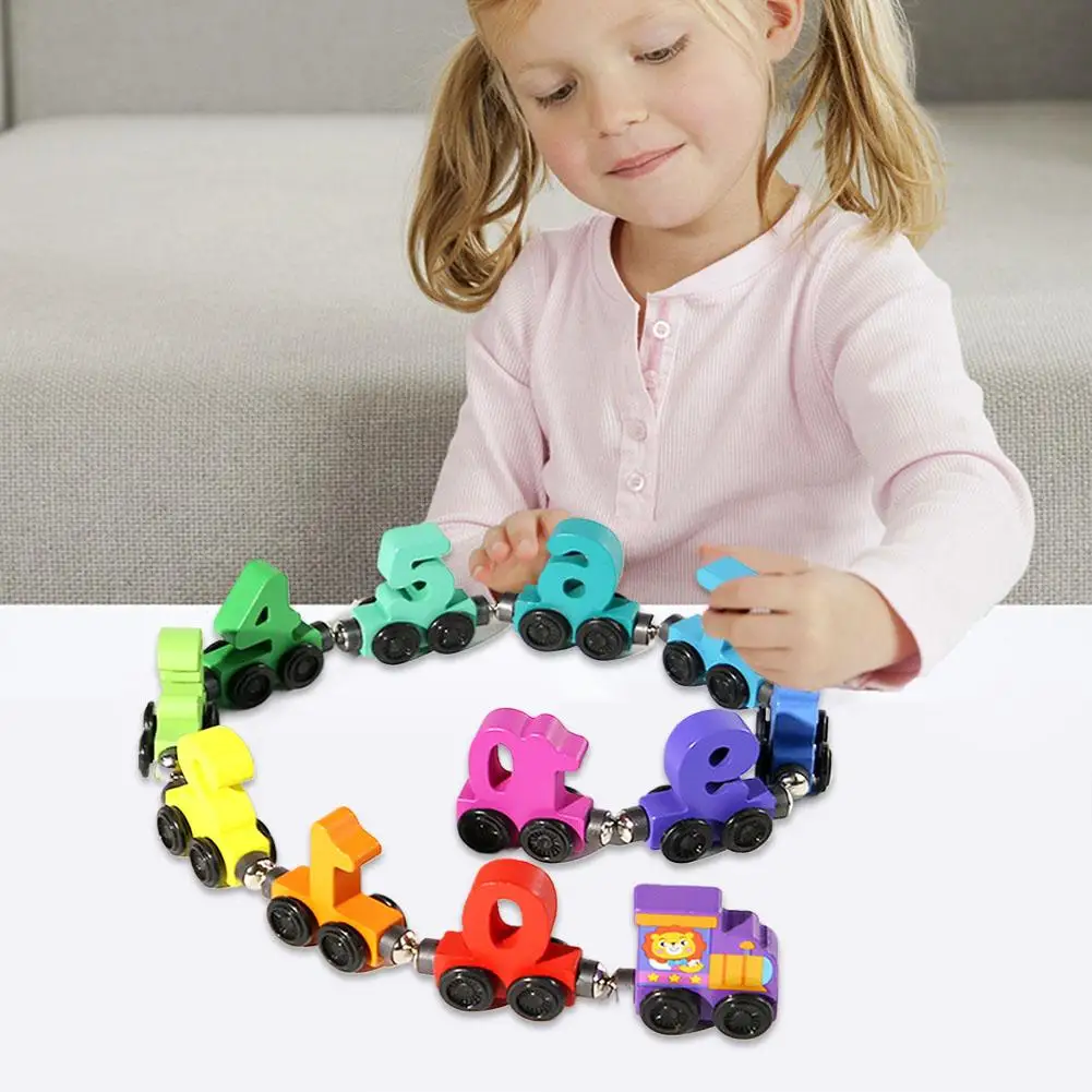 Wooden Magnetic Number Train Toys Montessori Educational Toy Train Kit Early Cognition Learning Teaching Sets For Toddlers