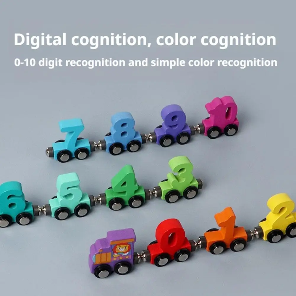 Wooden Magnetic Number Train Toys Montessori Educational Toy Train Kit Early Cognition Learning Teaching Sets For Toddlers
