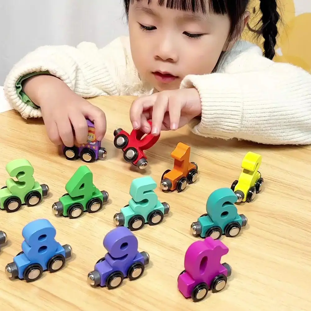 Wooden Magnetic Number Train Toys Montessori Educational Toy Train Kit Early Cognition Learning Teaching Sets For Toddlers