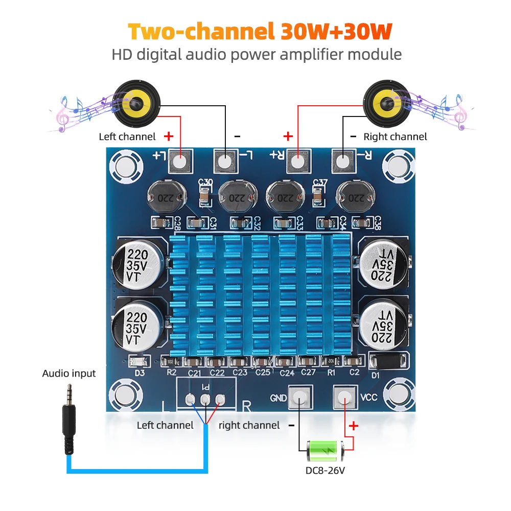 1PCS DC12-26V 2*120W Dual Channel Digital Stereo Audio Power Amplifier Board High Power CS8673 DIY 240W Amplificador Sound Board