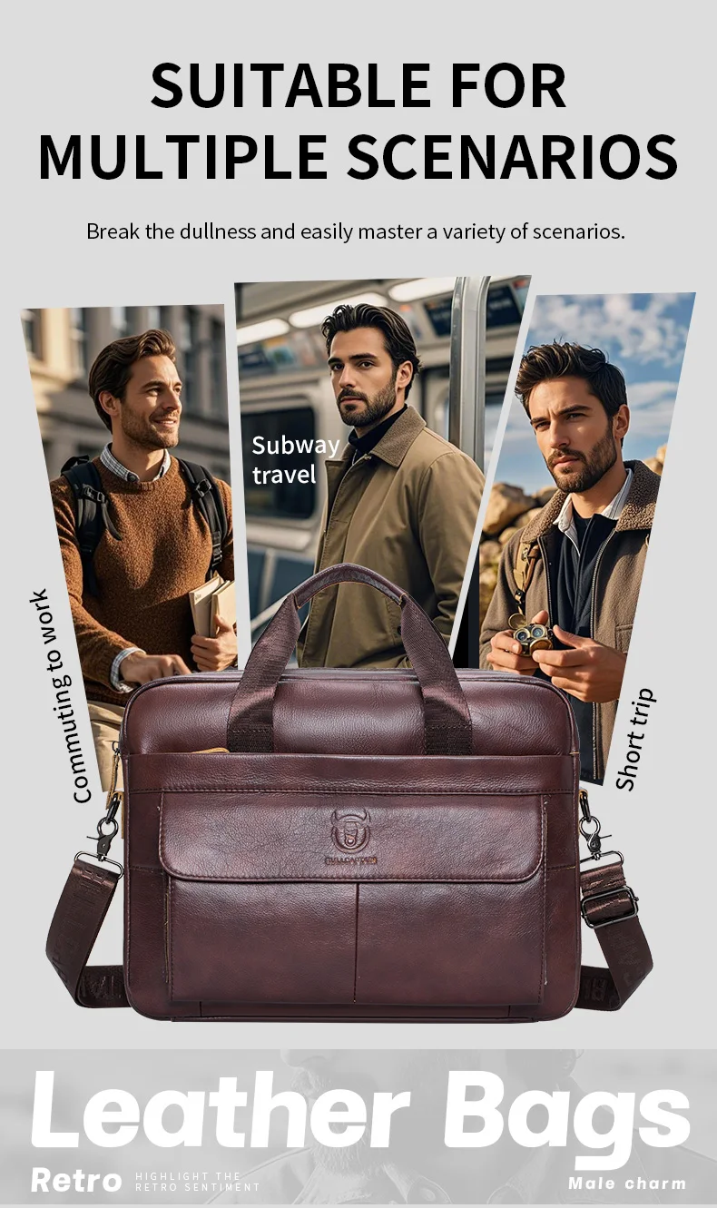 BULLCAPTAIN Men's Bag Genuine Leather Men Briefcase for Laptop 14 Messenger Men's Leather Bag Business Portfolio for Document A4