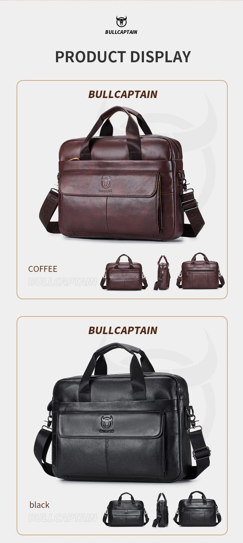 BULLCAPTAIN Men's Bag Genuine Leather Men Briefcase for Laptop 14 Messenger Men's Leather Bag Business Portfolio for Document A4