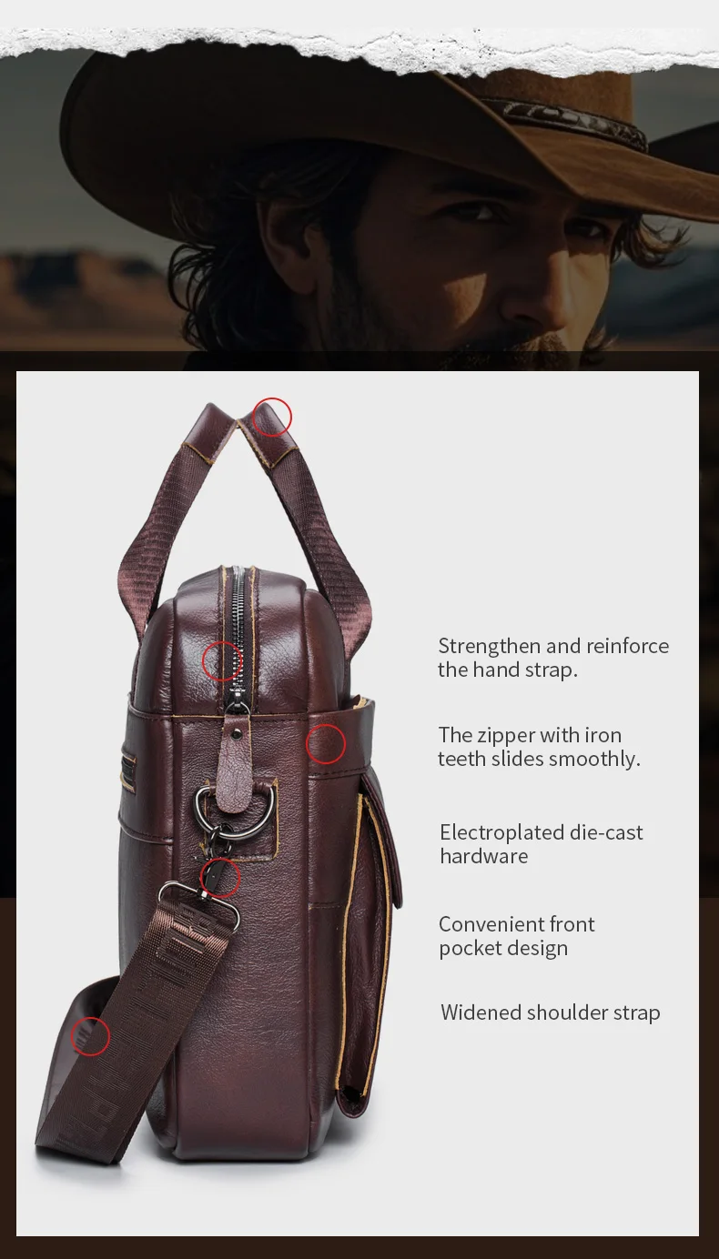 BULLCAPTAIN Men's Bag Genuine Leather Men Briefcase for Laptop 14 Messenger Men's Leather Bag Business Portfolio for Document A4