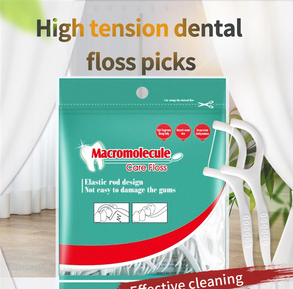 300pcs Dental Floss Sticks Toothpicks With Threads Ultra Thin Tooth Picks Flosser Zipper Sealing Bag Packaging