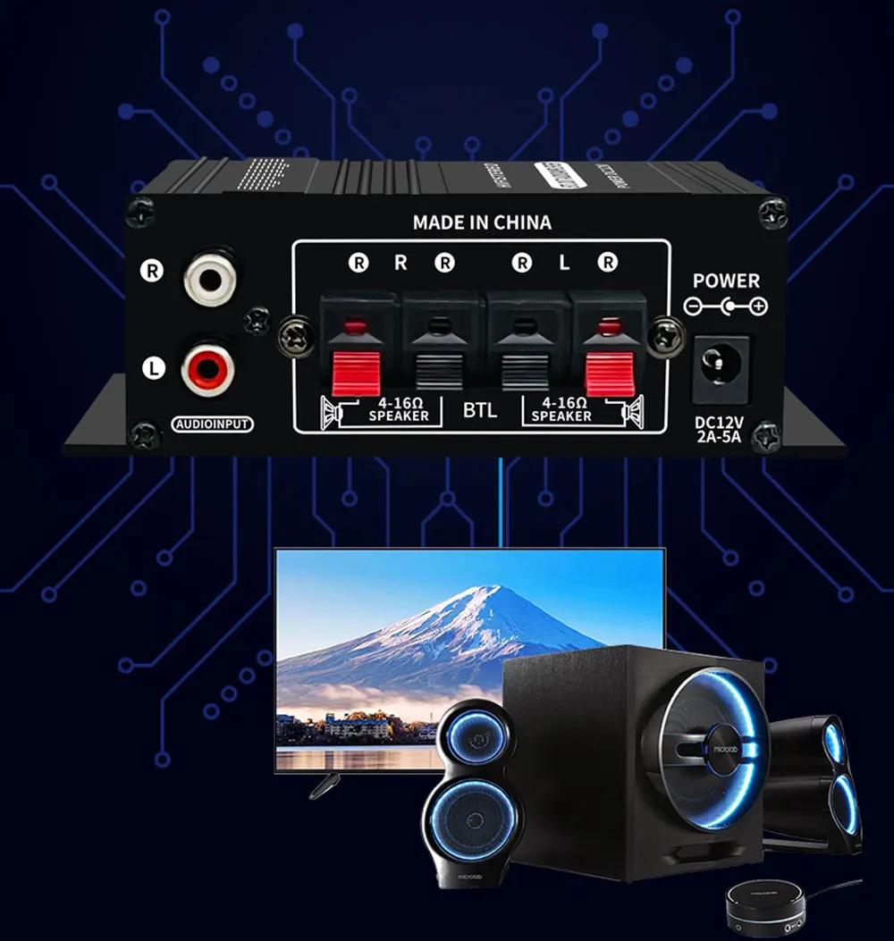 AK-270 HIFI Amplifier Channel 2.0 Stereo Audio Sound Amp Bass Trebl for Home Theater Sound System
