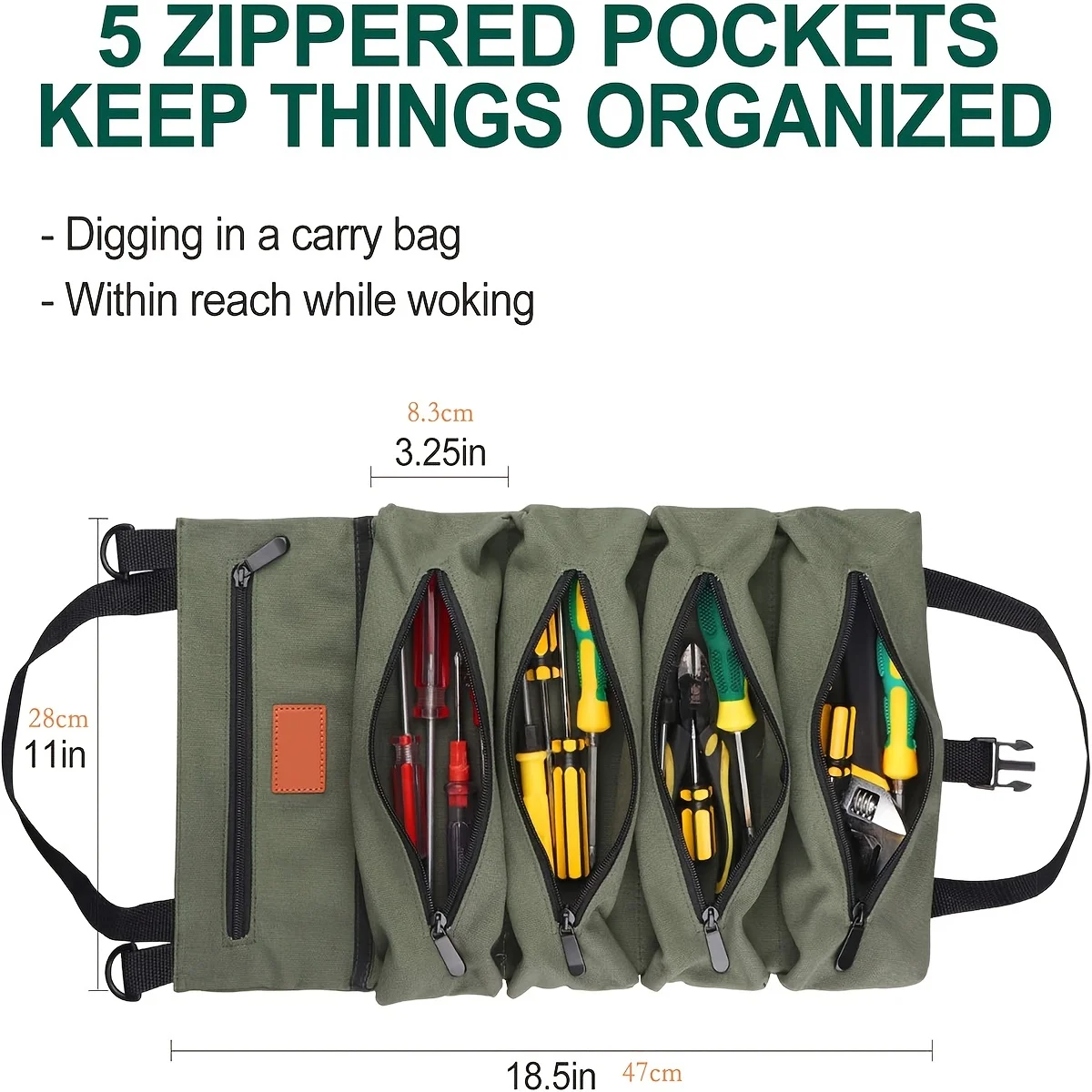 Tool Roll, Multi-Purpose Roll Up Tool Bag, Wrench Roll, Canvas Tool Organizer Bucket, Car First Aid Kit Wrap Roll Storage Case