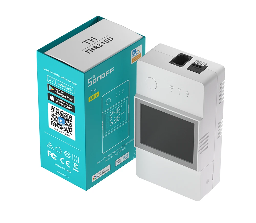 SONOFF THR316D/THR320D Temperature Humidity Smart Switch 16A/20A Dry Contact Output LCD Screen Monitoring via eWeLink Alexa