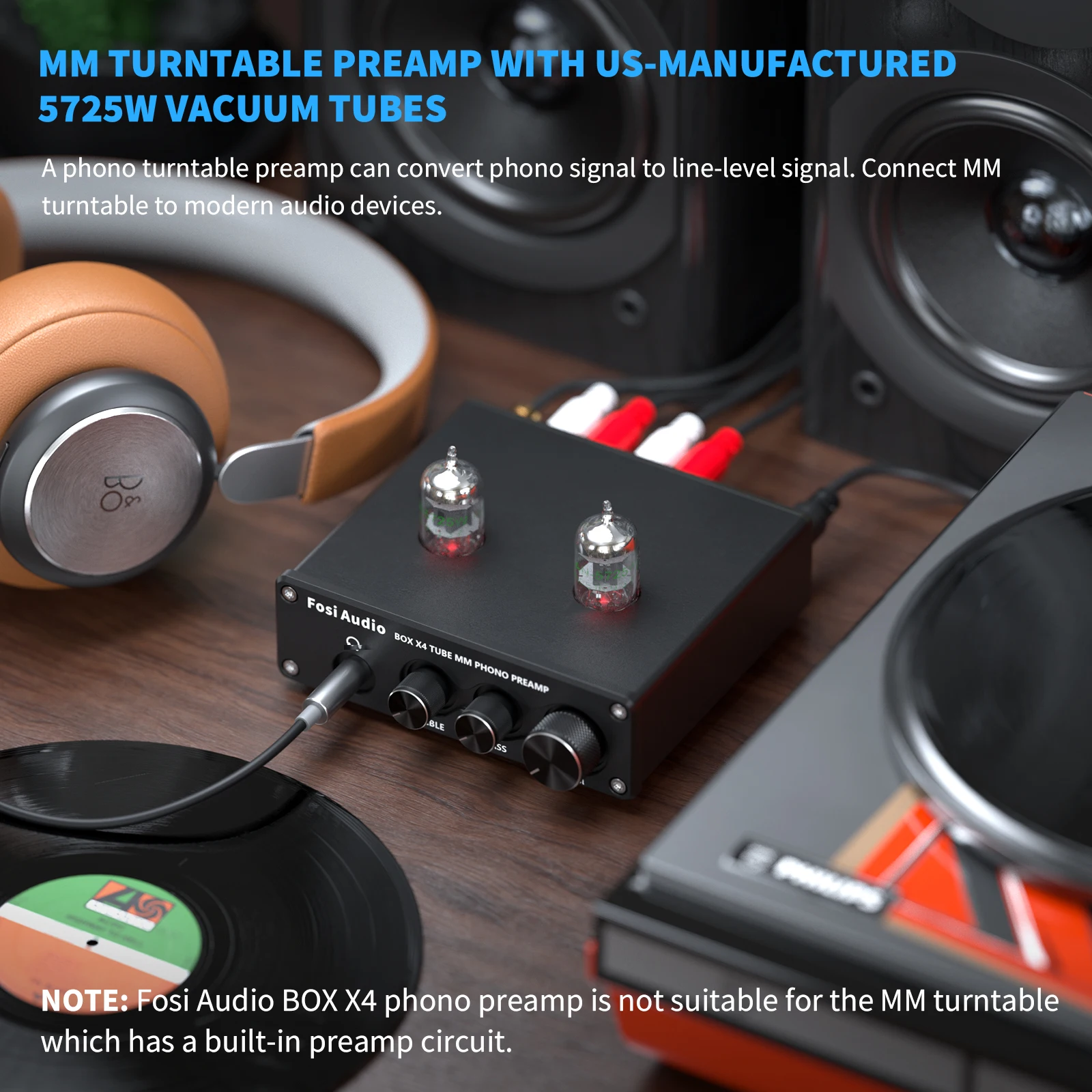 Fosi Audio Hifi Phono Preamp BOX X4 Turntable Phonograph Preamplifier With Vacuum Tube Amplifier