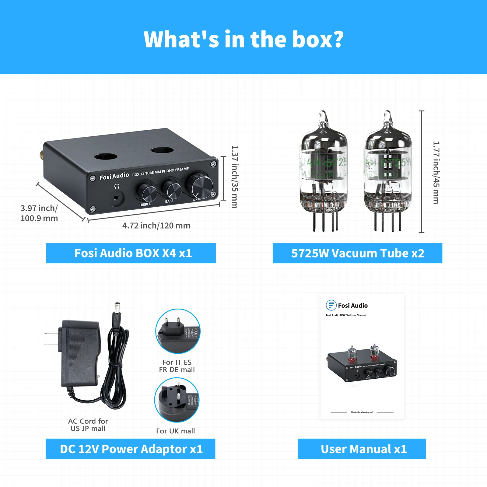 Fosi Audio Hifi Phono Preamp BOX X4 Turntable Phonograph Preamplifier With Vacuum Tube Amplifier