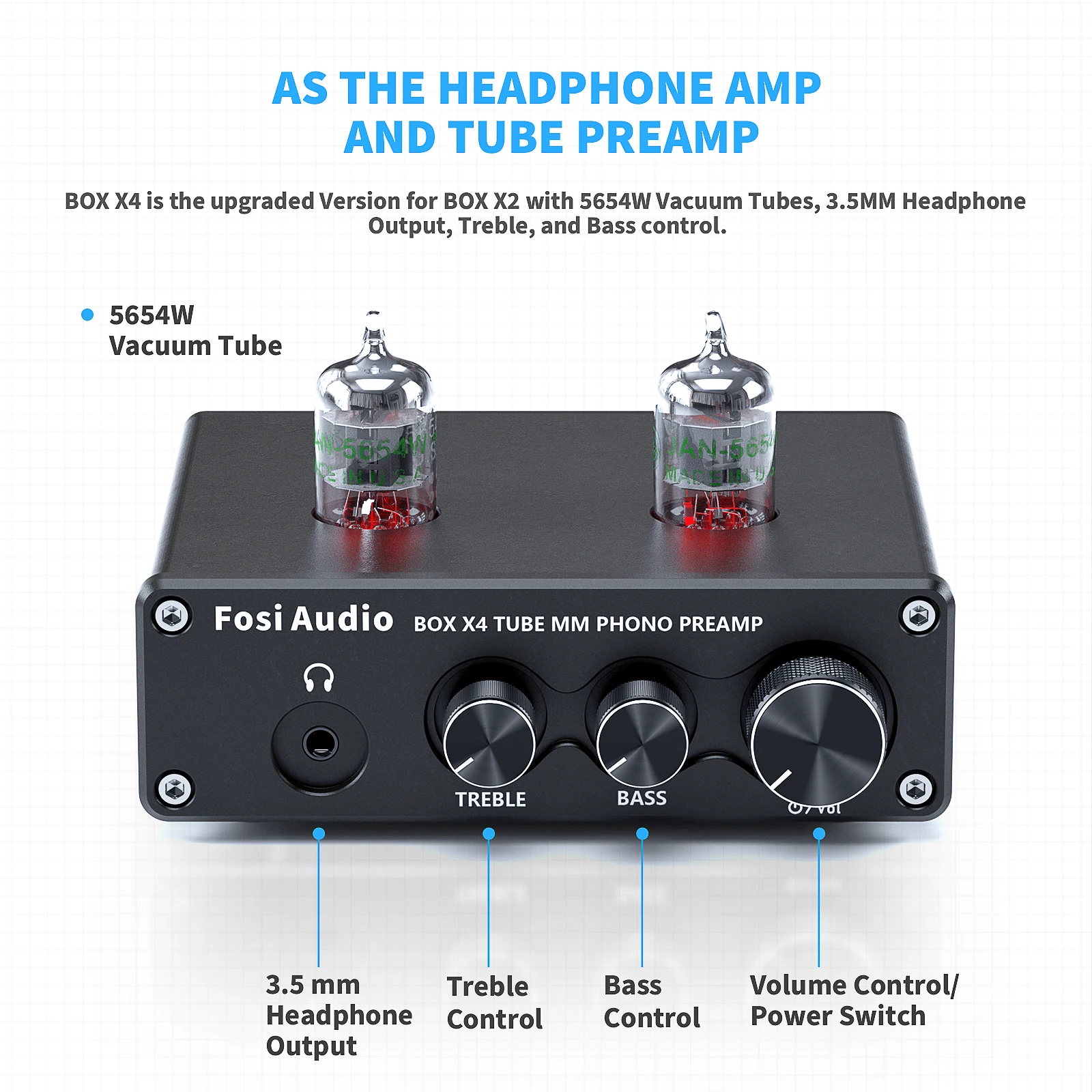Fosi Audio Hifi Phono Preamp BOX X4 Turntable Phonograph Preamplifier With Vacuum Tube Amplifier