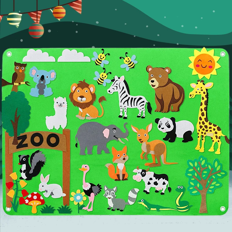 Farm Animals Felt Story Board Farmhouse Storybook Wall Hanging Decor Montessori Early Learning Interactive Puzzle Toys Kids Gift