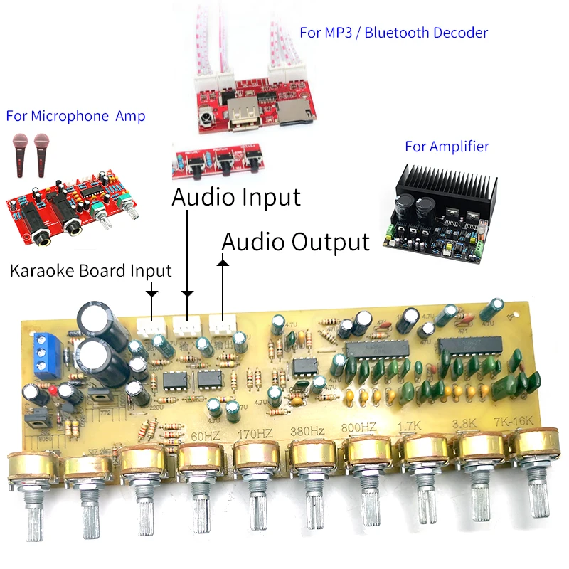 UNISIAN Audio Equalizer Board LA3607 NE5532 EQ Preamplifier With Treble Bass Midrange Equalization 10 Road Tone Control For AMP