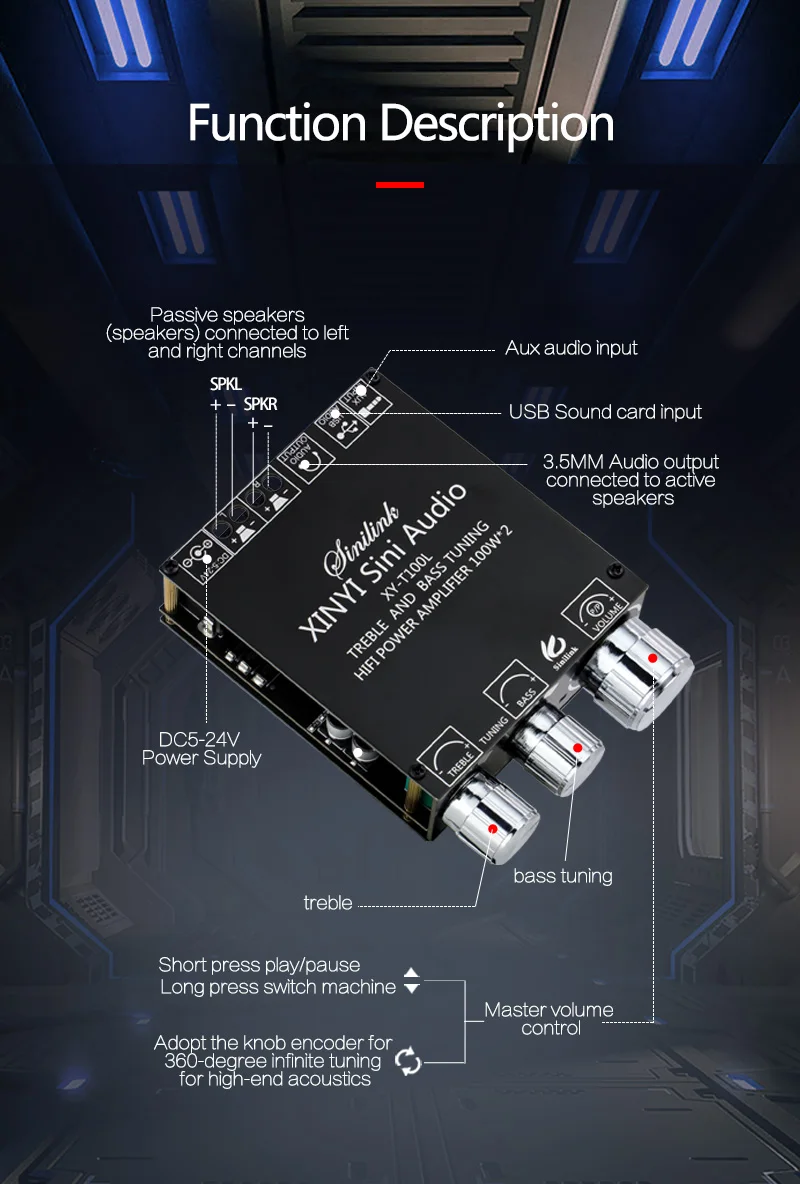 100W+100W TPA3116D2 Bluetooth 5.0 Power Subwoofer Audio Amplifier Board Home Theater HIFI Stereo Audio Amplifier AMP AUX