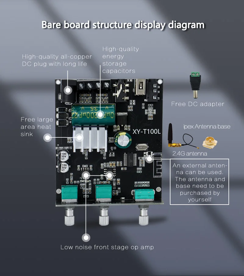 100W+100W TPA3116D2 Bluetooth 5.0 Power Subwoofer Audio Amplifier Board Home Theater HIFI Stereo Audio Amplifier AMP AUX