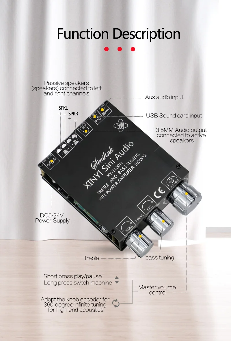 100W+100W TPA3116D2 Bluetooth 5.0 Power Subwoofer Audio Amplifier Board Home Theater HIFI Stereo Audio Amplifier AMP AUX