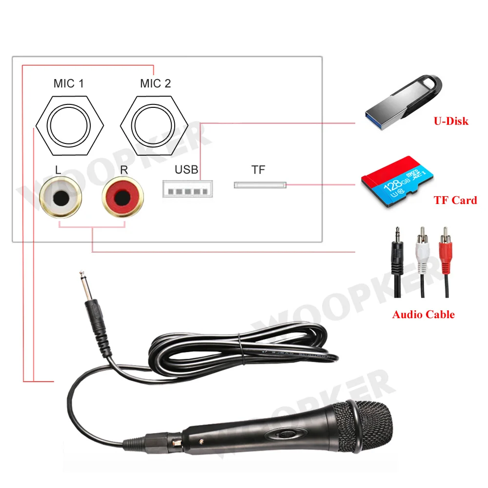 Woopker 300W Bluetooth Audio Amplifier Board D100 Subwoofer Dual Microphone AMP Module 12V 24V 220V Medie Player