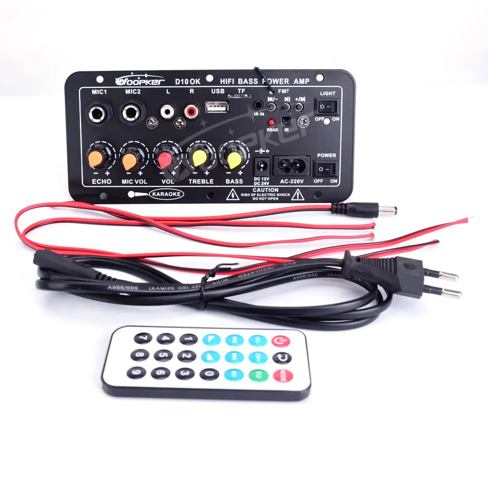 Woopker 300W Bluetooth Audio Amplifier Board D100 Subwoofer Dual Microphone AMP Module 12V 24V 220V Medie Player