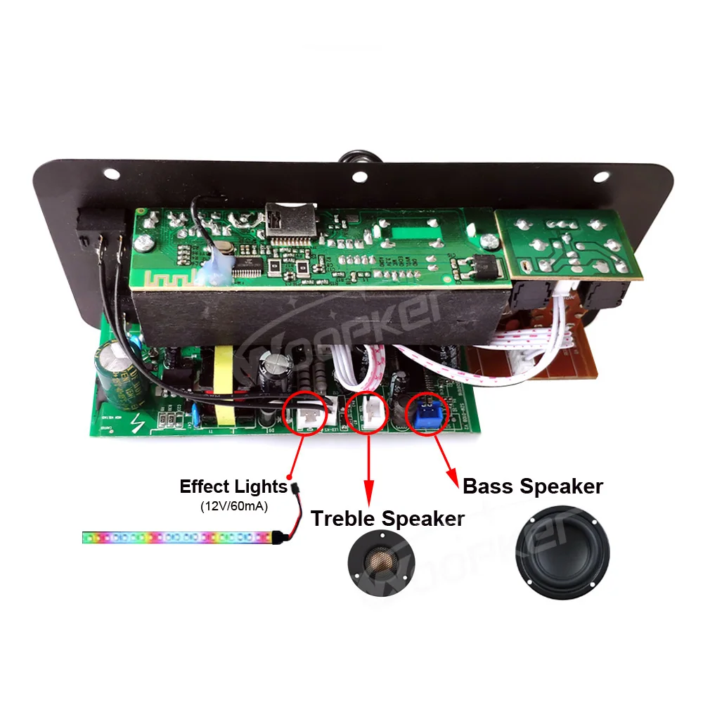 Woopker 300W Bluetooth Audio Amplifier Board D100 Subwoofer Dual Microphone AMP Module 12V 24V 220V Medie Player