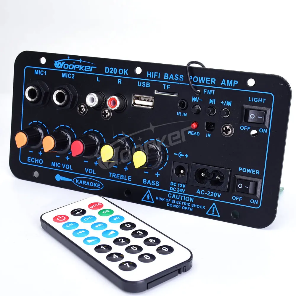 Woopker 300W Bluetooth Audio Amplifier Board D100 Subwoofer Dual Microphone AMP Module 12V 24V 220V Medie Player