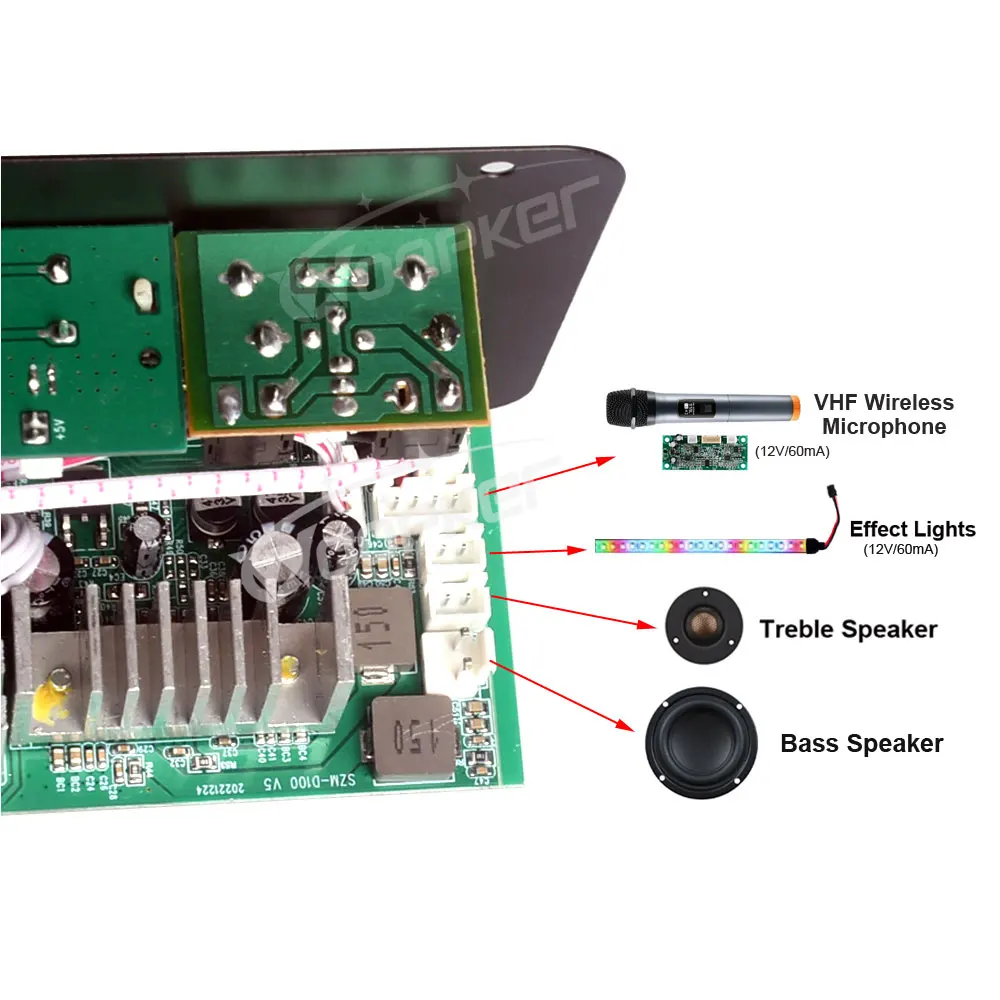 Woopker 300W Bluetooth Audio Amplifier Board D100 Subwoofer Dual Microphone AMP Module 12V 24V 220V Medie Player