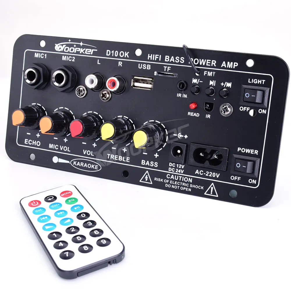 Woopker 300W Bluetooth Audio Amplifier Board D100 Subwoofer Dual Microphone AMP Module 12V 24V 220V Medie Player