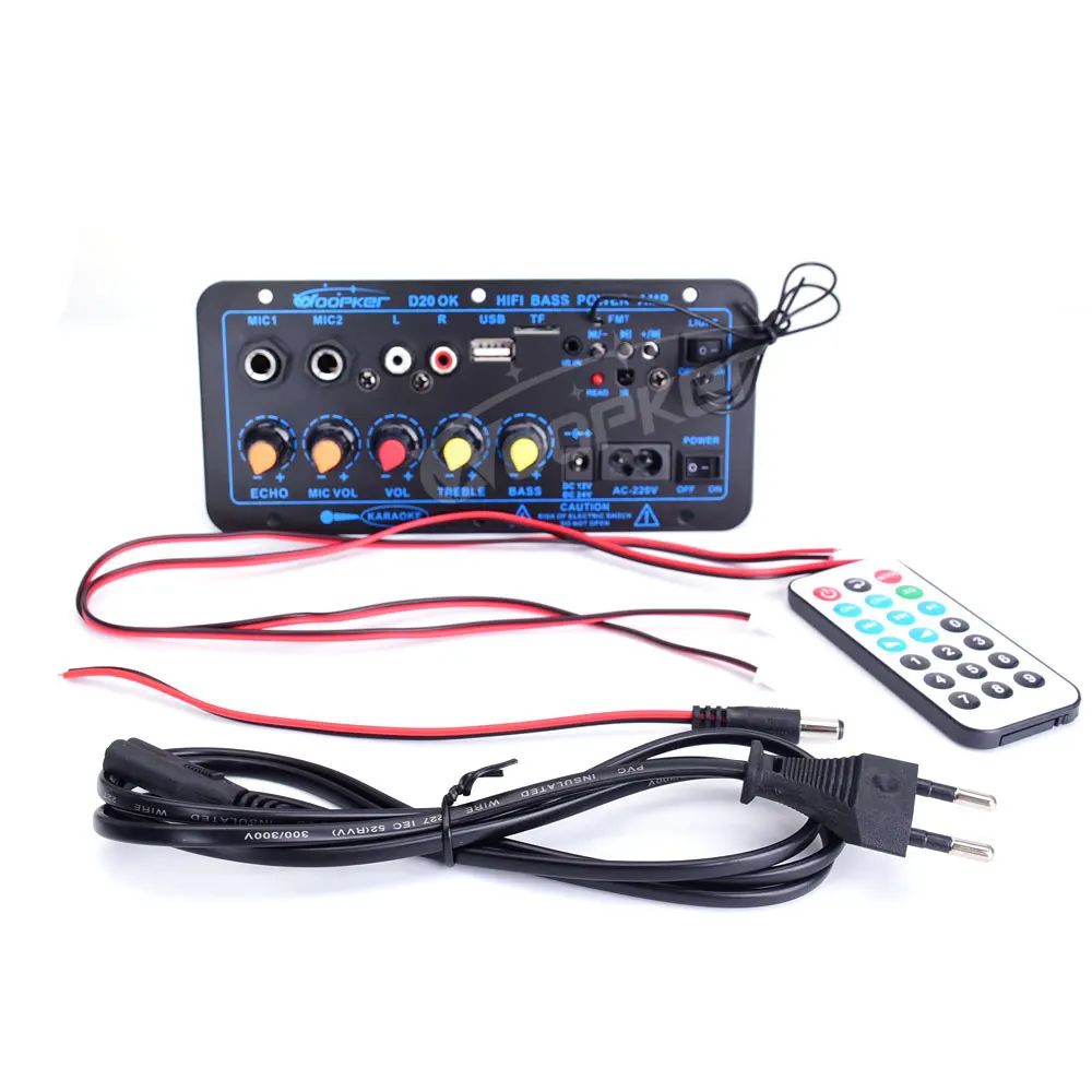 Woopker 300W Bluetooth Audio Amplifier Board D100 Subwoofer Dual Microphone AMP Module 12V 24V 220V Medie Player