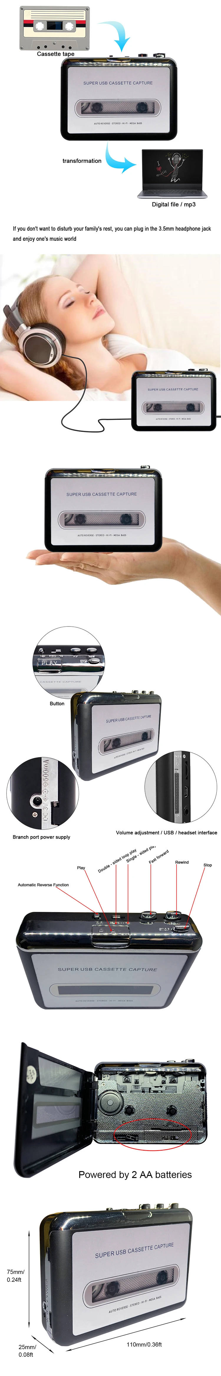 USB Cassette Player Tape to MP3 Converter Capture Adapter Audio Music Player Tape USB Cassette Recorder & Player