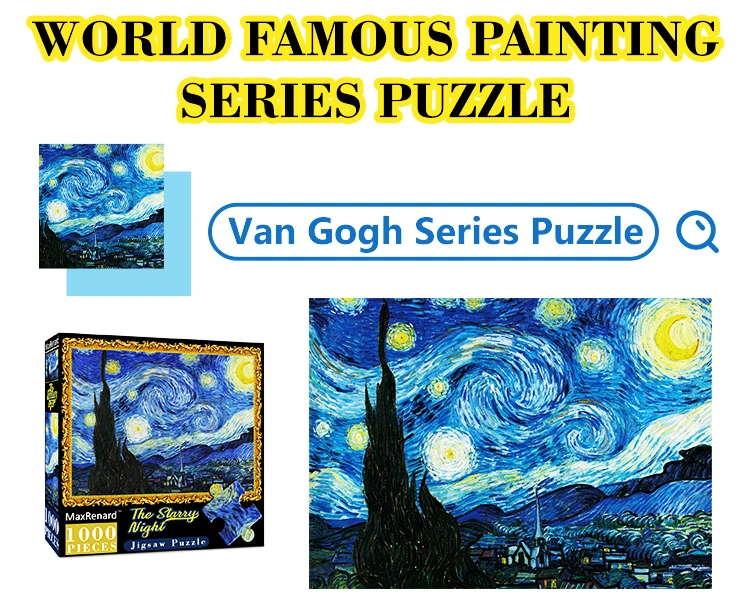 MaxRenard 50*70cm Jigsaw Puzzles 1000 Pieces Assembling Picture Van Gogh Painting Starry Night Art Puzzles Toys for Adults Games