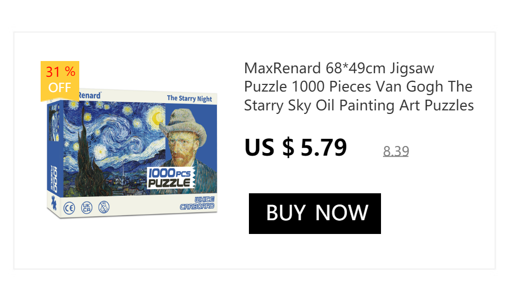 MaxRenard 50*70cm Jigsaw Puzzles 1000 Pieces Assembling Picture Van Gogh Painting Starry Night Art Puzzles Toys for Adults Games