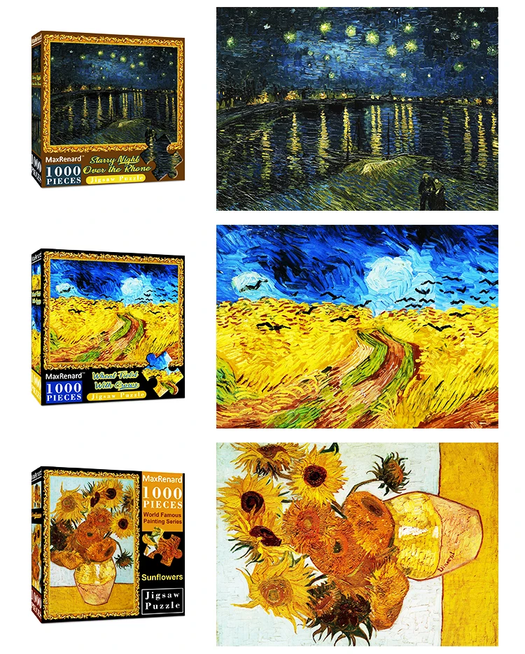 MaxRenard 50*70cm Jigsaw Puzzles 1000 Pieces Assembling Picture Van Gogh Painting Starry Night Art Puzzles Toys for Adults Games