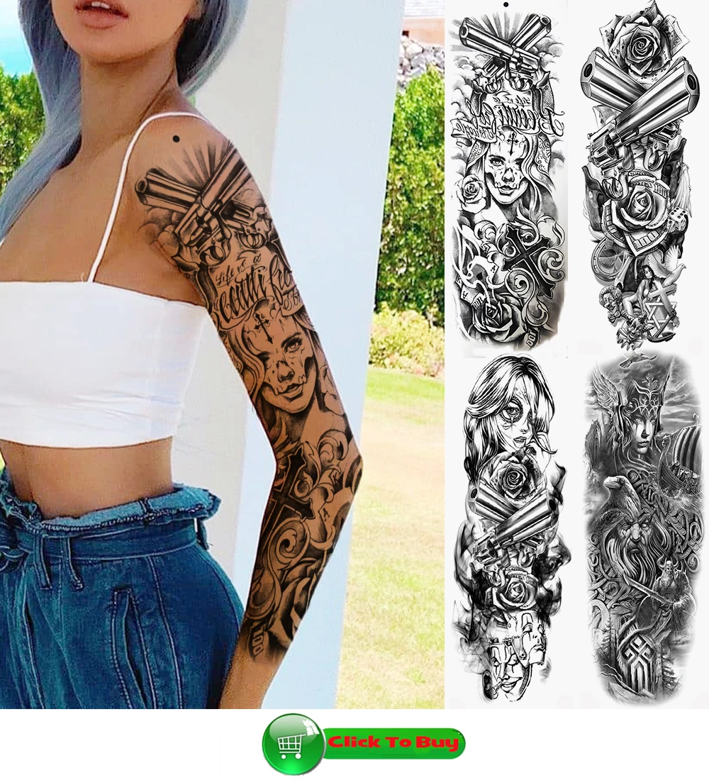 God Cross Lion Temporary Tattoos For Men Women Realistic Compass Lion Fake Tatoos Forearm Jesus Christ Thigh Tattoo Sticker