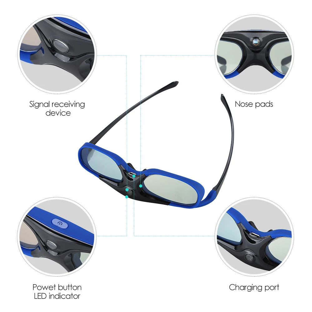 2026 Active Shutter Eyewear DLP-Link 3D Glasses USB Rechargeable for DLP LINK Projectors Xgimi Optoma LG Acer Jmgo BenQ W1070