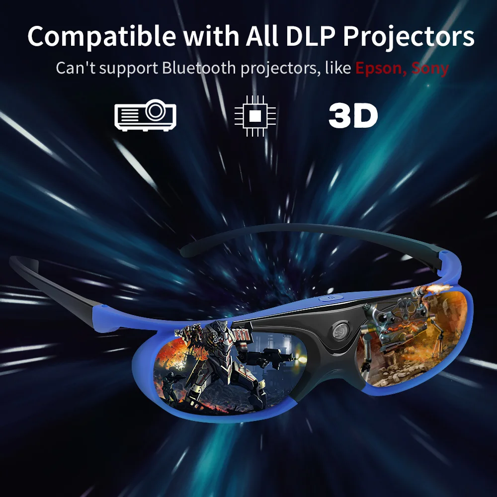 2026 Active Shutter Eyewear DLP-Link 3D Glasses USB Rechargeable for DLP LINK Projectors Xgimi Optoma LG Acer Jmgo BenQ W1070